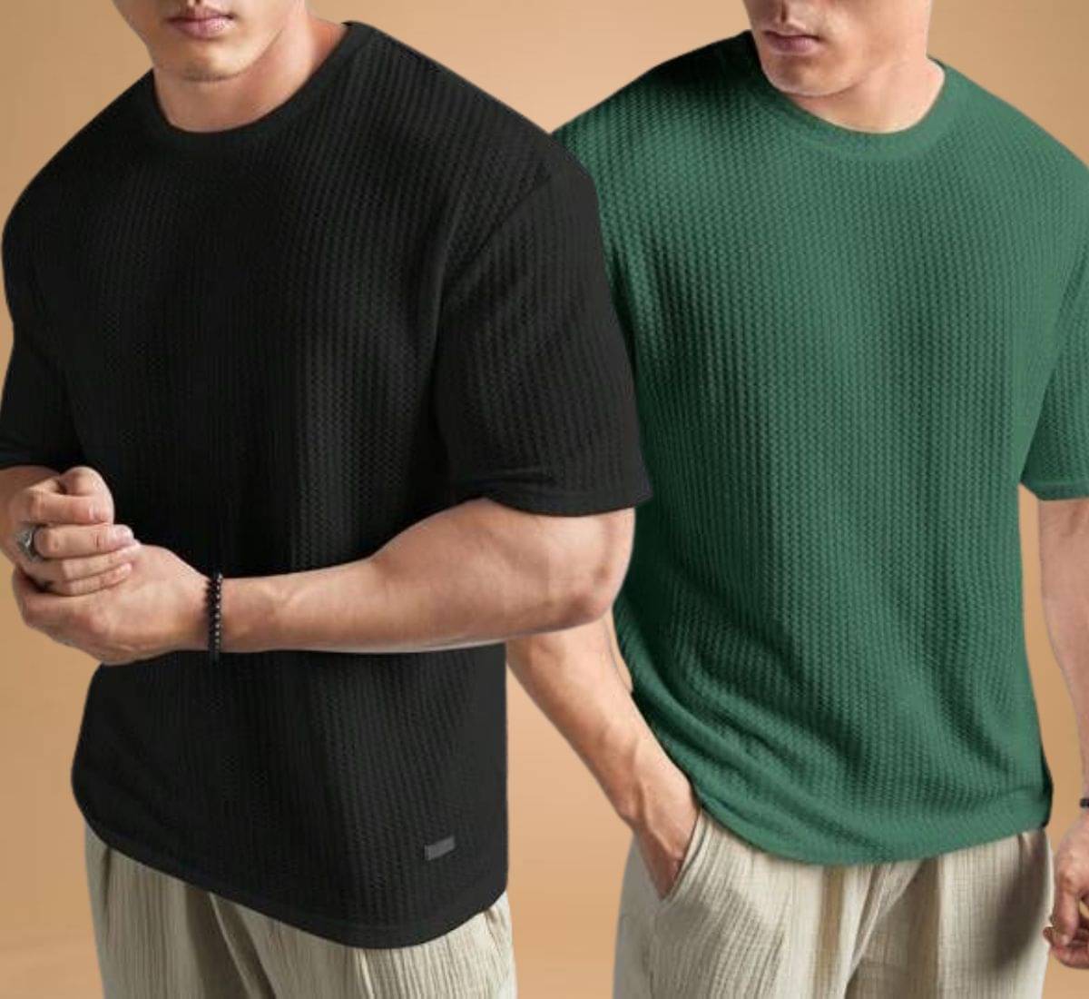     			WAY TO TRENDY Men Cotton Blend Oversized Fit Self Design T-Shirt ( Green )