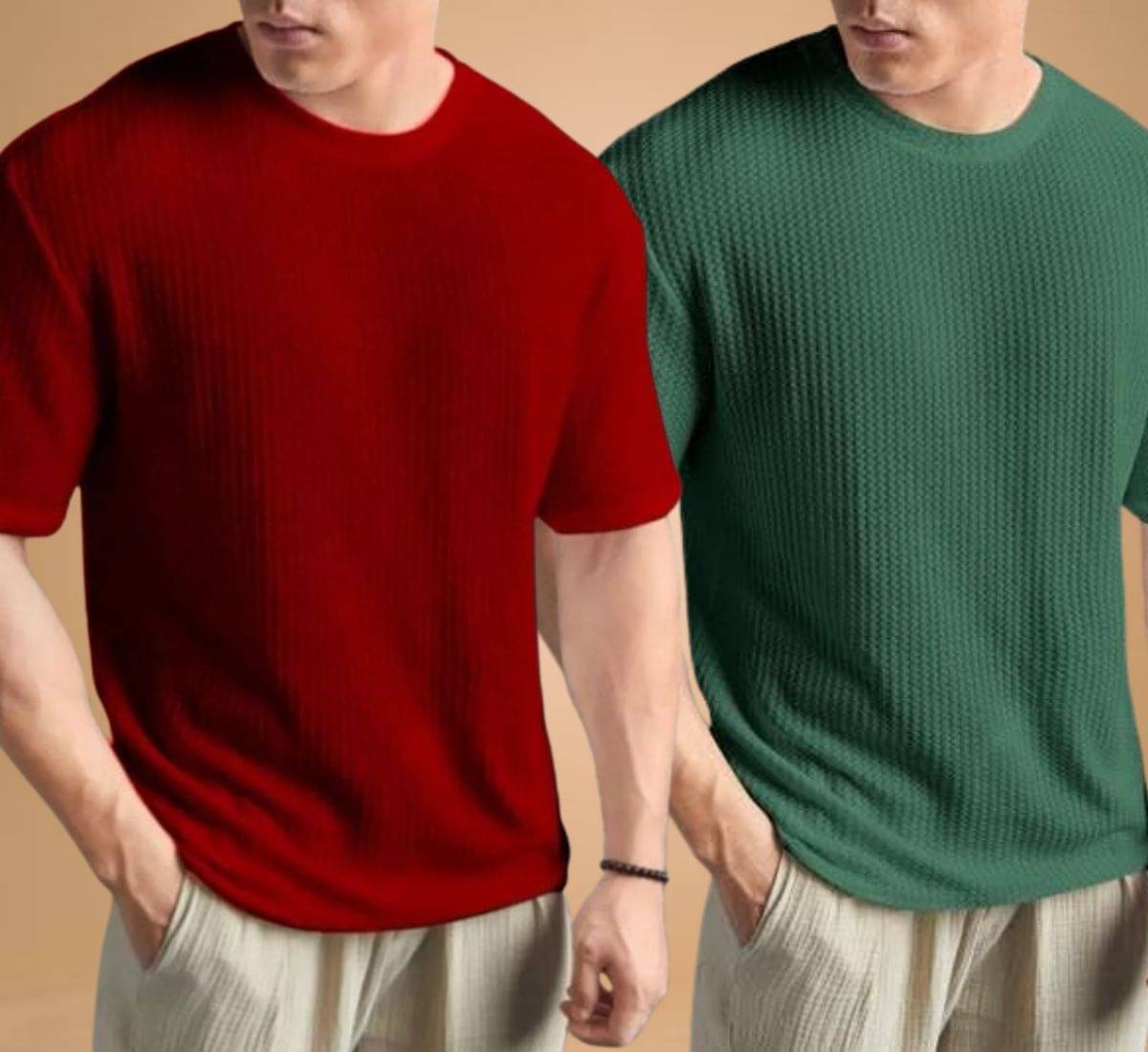     			WAY TO TRENDY Men Cotton Blend Oversized Fit Self Design T-Shirt ( Green )