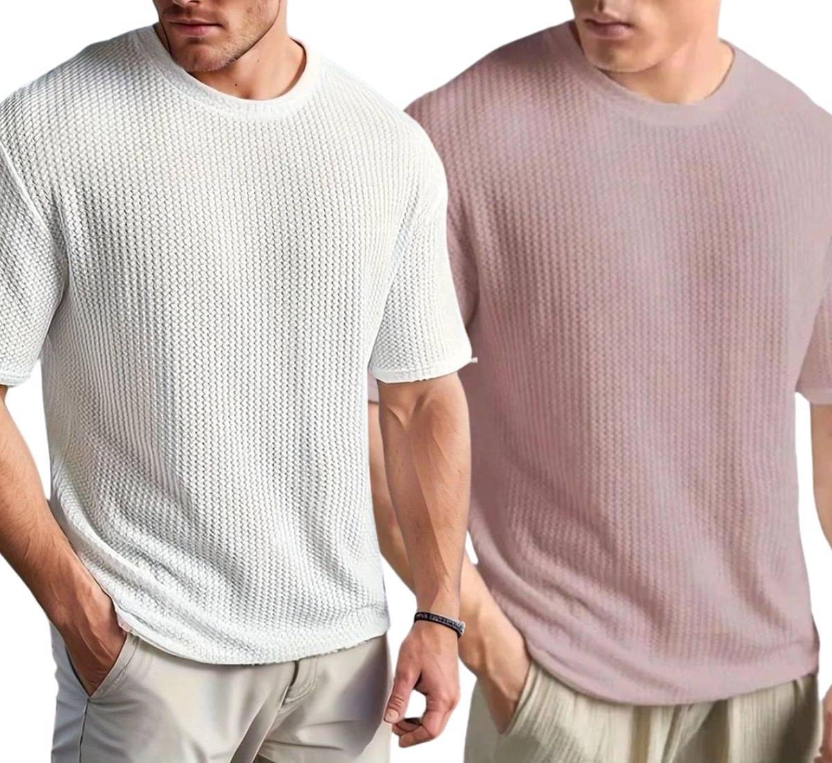 WAY TO TRENDY Men Cotton Blend Oversized Fit Self Design T-Shirt ( Pink ) WAY TO TRENDY Men Cotton Blend Oversized Fit Self Design T-Shirt ( Pink )