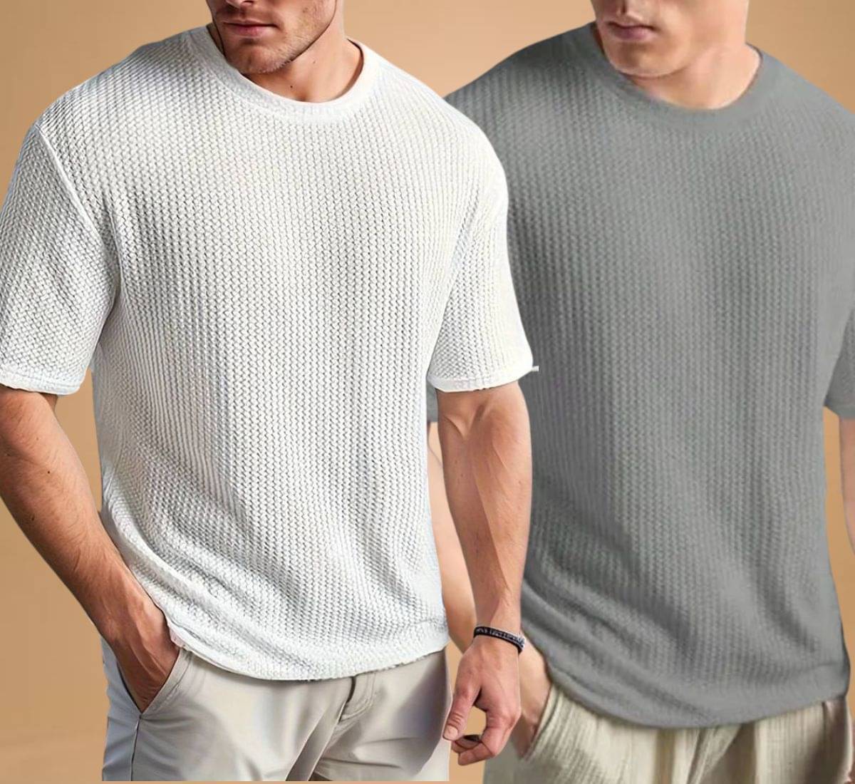     			WAY TO TRENDY Men Cotton Blend Oversized Fit Self Design T-Shirt ( Grey )