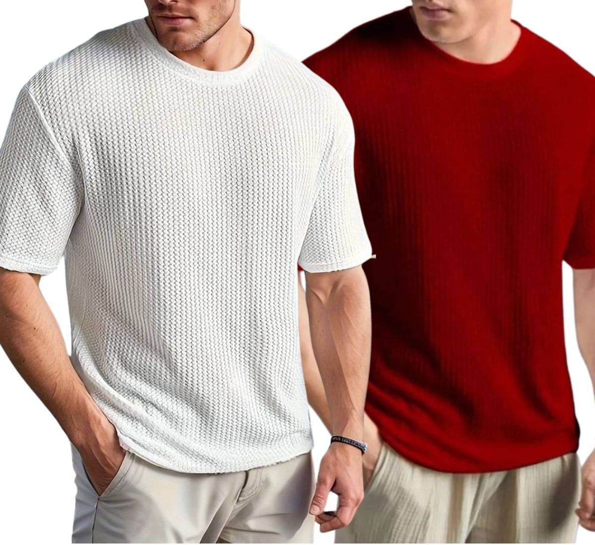     			WAY TO TRENDY Men Cotton Blend Oversized Fit Self Design T-Shirt ( Maroon )