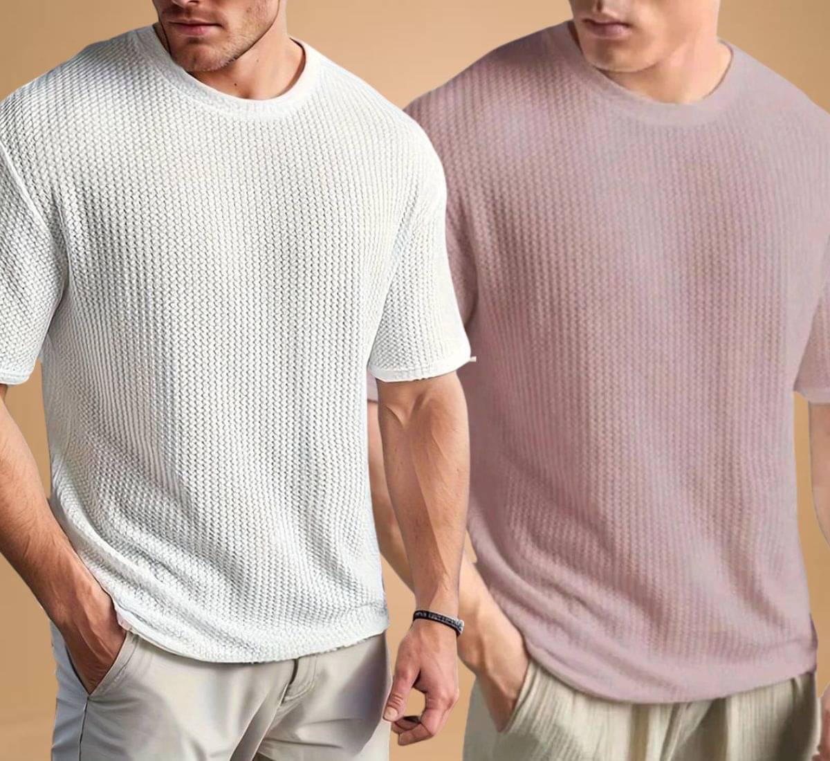 WAY TO TRENDY Men Cotton Blend Oversized Fit Self Design T-Shirt ( Pink ) WAY TO TRENDY Men Cotton Blend Oversized Fit Self Design T-Shirt ( Pink )