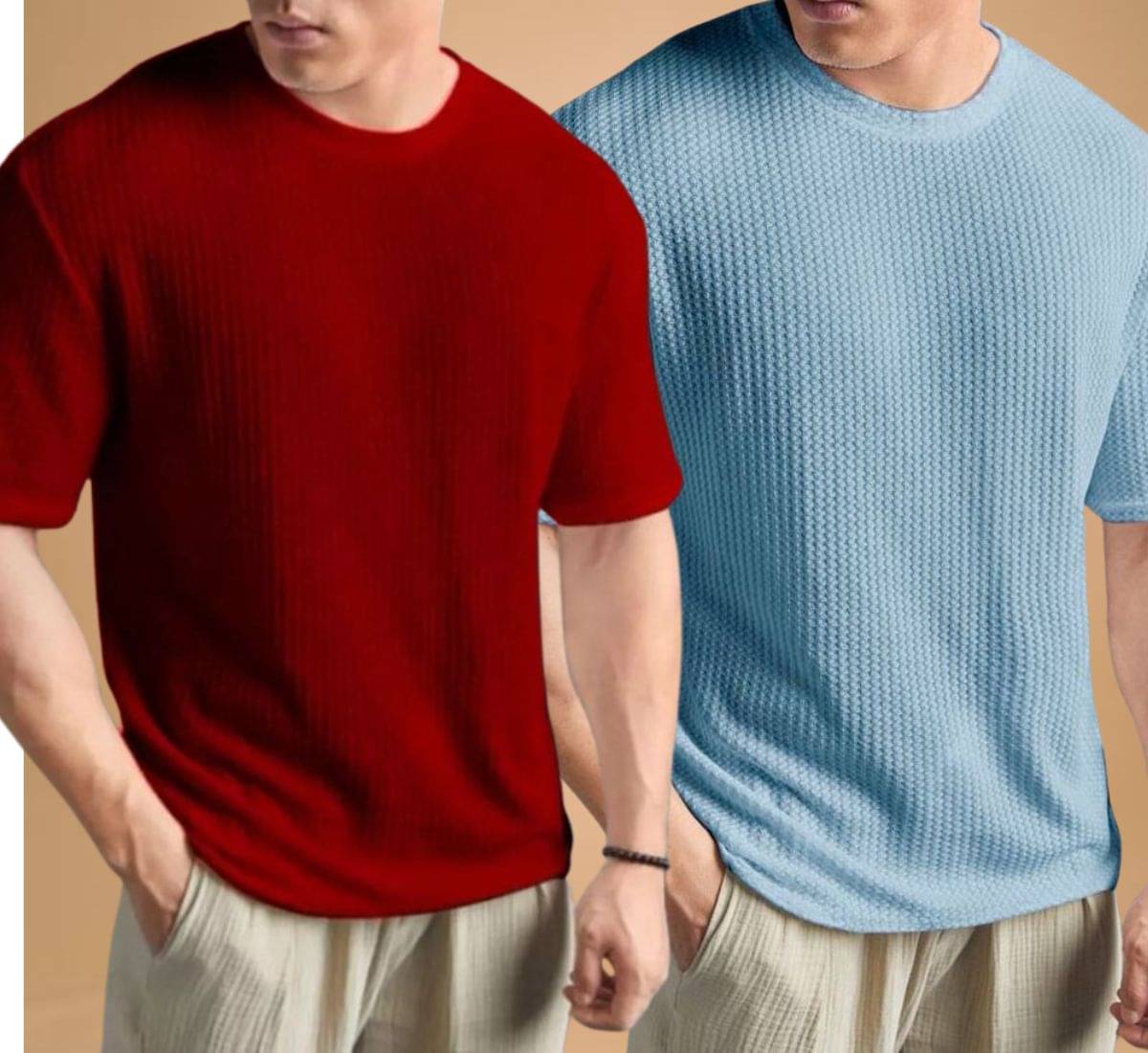     			WAY TO TRENDY Men Cotton Blend Oversized Fit Self Design T-Shirt ( Blue )