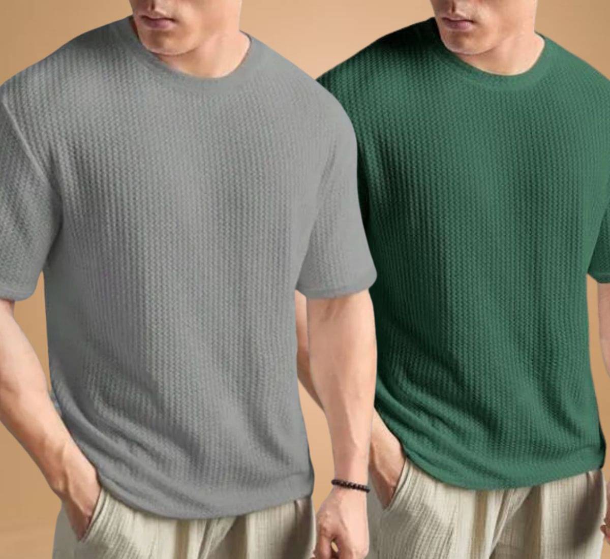 WAY TO TRENDY Men Cotton Blend Oversized Fit Self Design T-Shirt ( Green )     			WAY TO TRENDY Men Cotton Blend Oversized Fit Self Design T-Shirt ( Green )