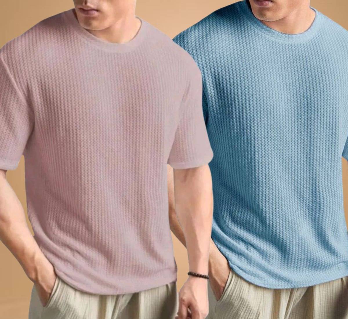     			WAY TO TRENDY Men Cotton Blend Oversized Fit Self Design T-Shirt ( Blue )