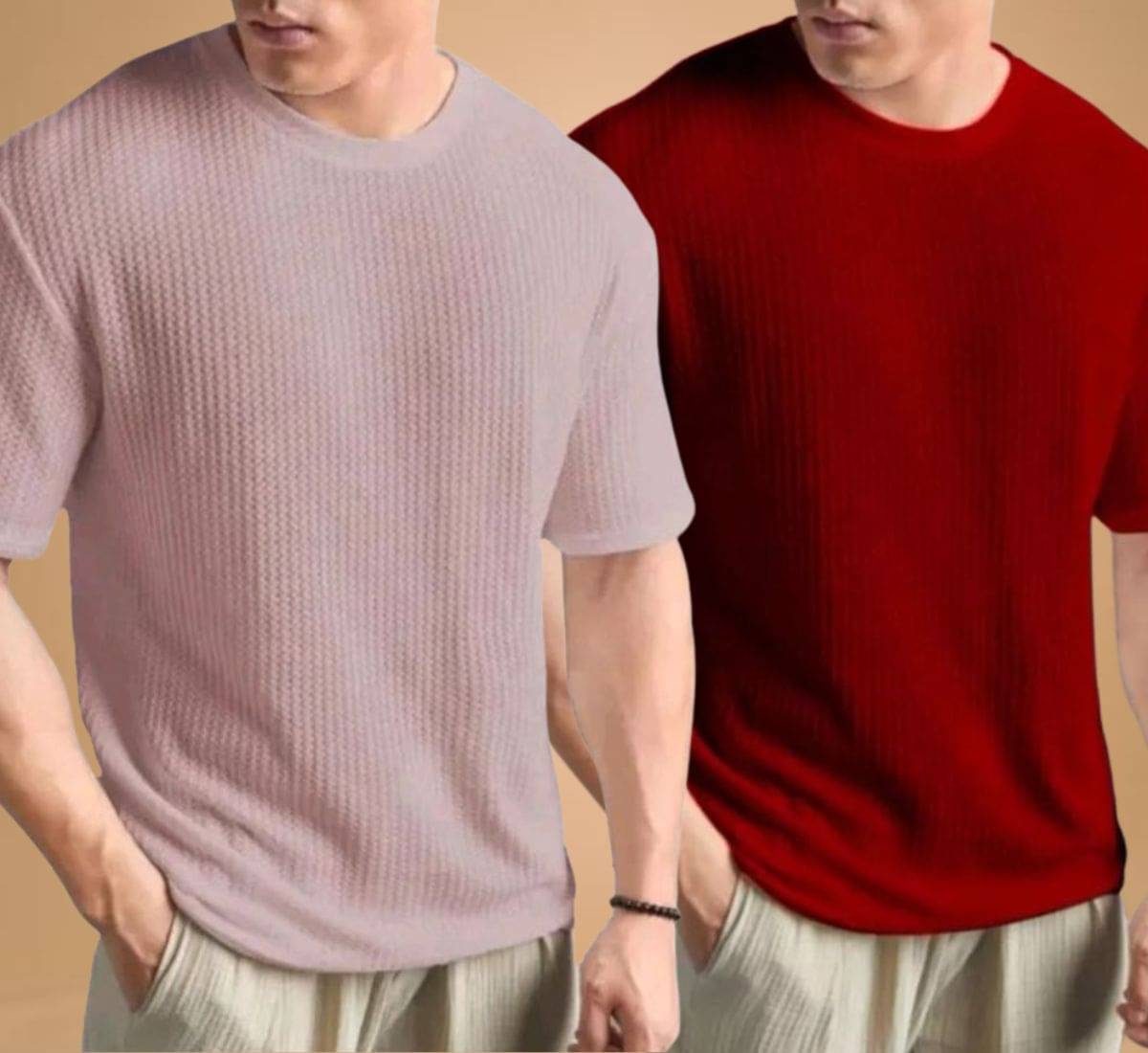 WAY TO TRENDY Men Cotton Blend Oversized Fit Self Design T-Shirt ( Maroon ) WAY TO TRENDY Men Cotton Blend Oversized Fit Self Design T-Shirt ( Maroon )