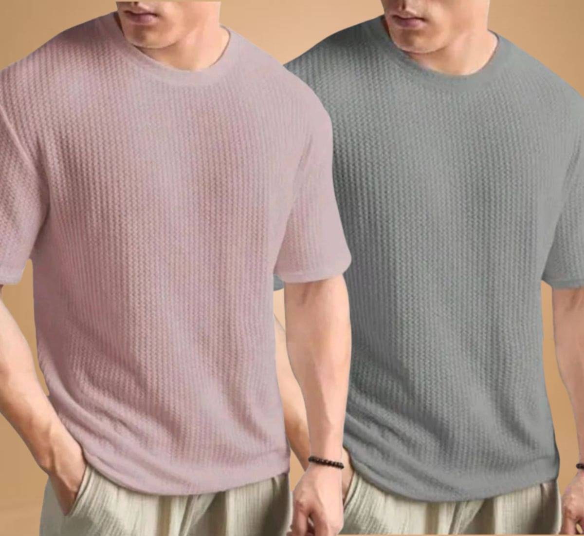     			WAY TO TRENDY Men Cotton Blend Oversized Fit Self Design T-Shirt ( Grey )