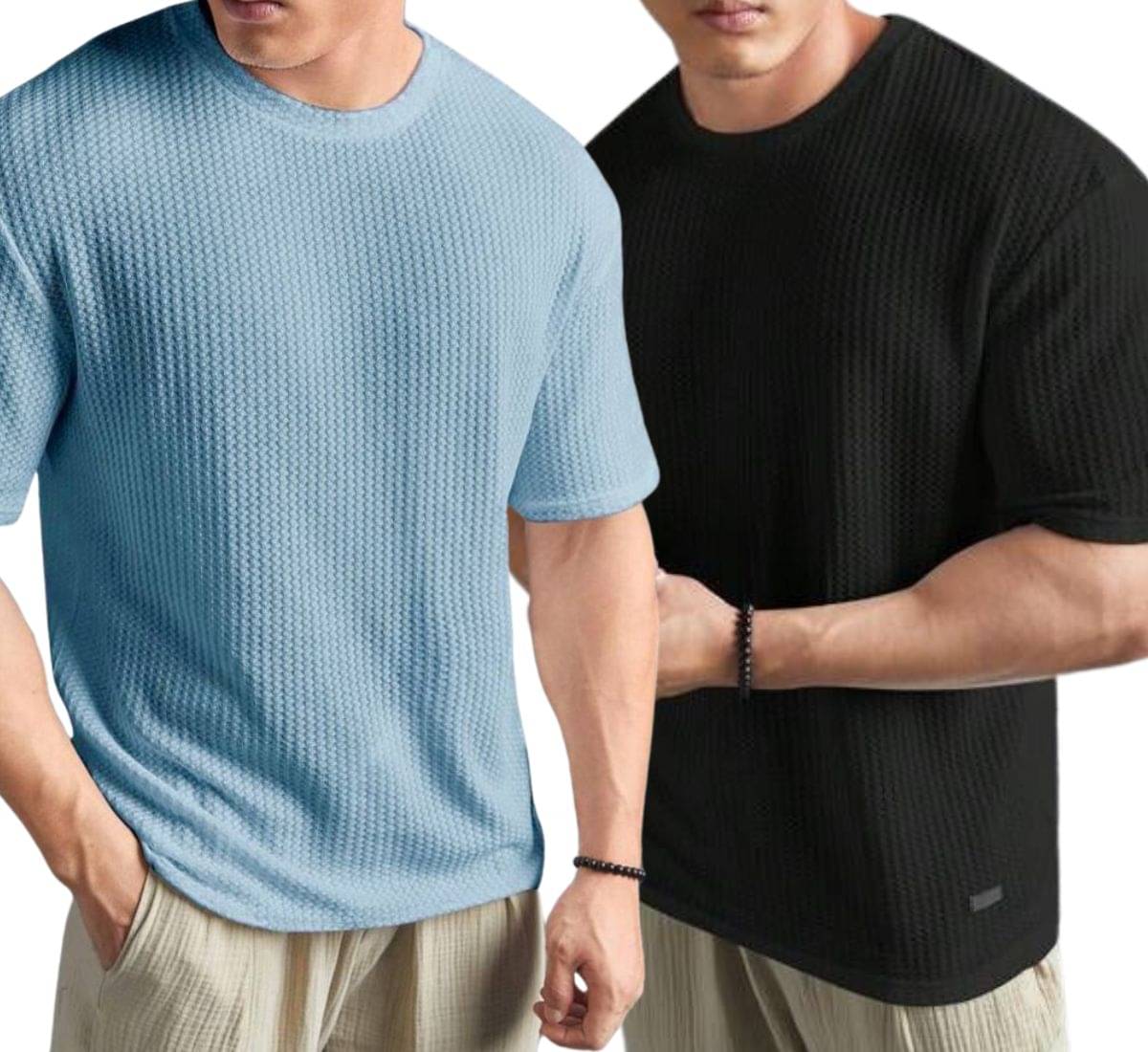 WAY TO TRENDY Men Cotton Blend Oversized Fit Self Design T-Shirt ( Black ) WAY TO TRENDY Men Cotton Blend Oversized Fit Self Design T-Shirt ( Black )