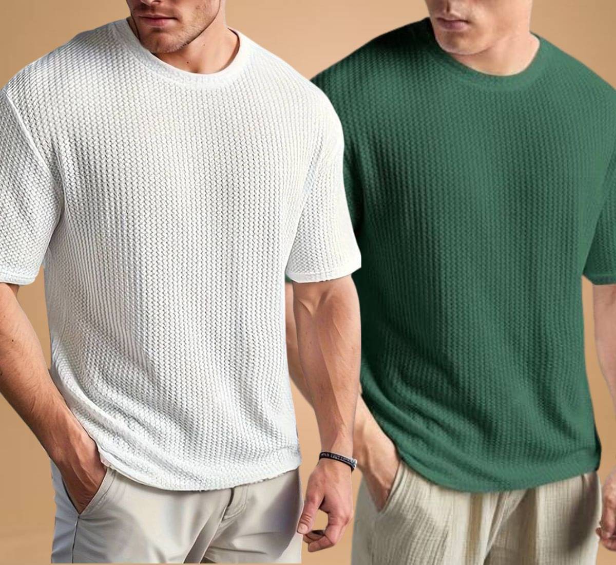     			WAY TO TRENDY Men Cotton Blend Oversized Fit Self Design T-Shirt ( Green )