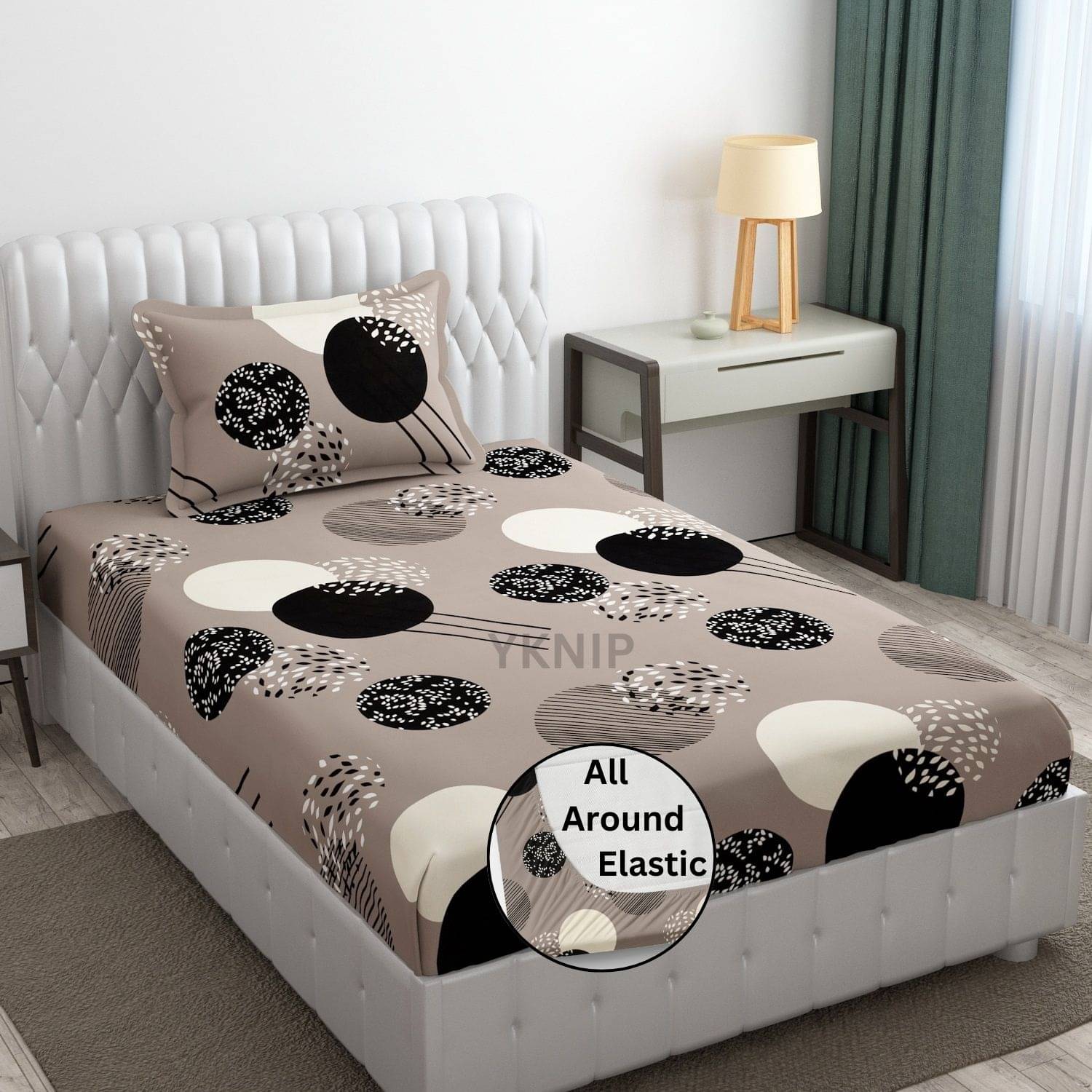YKNIP Cotton Abstract Fitted 1 Bedsheet with 1 Pillow Cover ( Single Bed ) - Beige YKNIP Cotton Abstract Fitted 1 Bedsheet with 1 Pillow Cover ( Single Bed ) - Beige