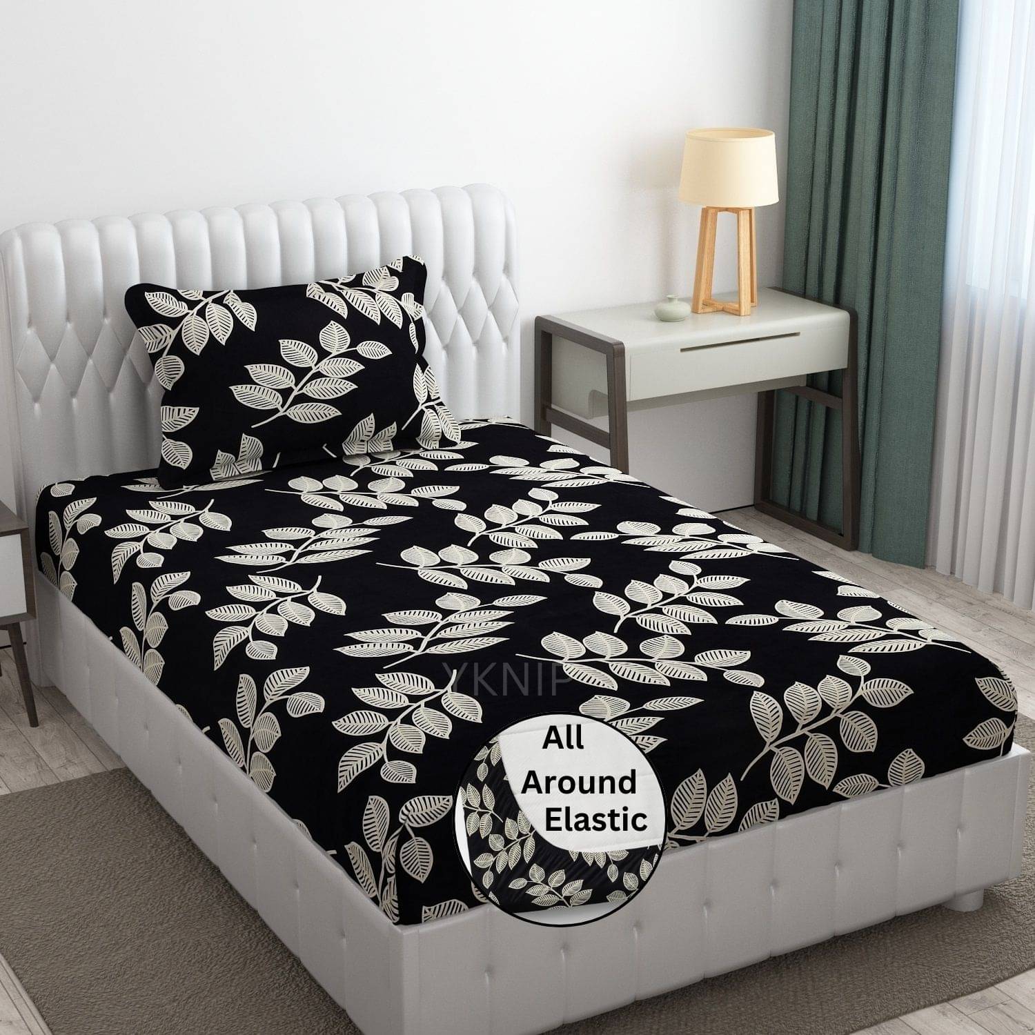 YKNIP Cotton Nature Fitted 1 Bedsheet with 1 Pillow Cover ( Single Bed ) - Black YKNIP Cotton Nature Fitted 1 Bedsheet with 1 Pillow Cover ( Single Bed ) - Black