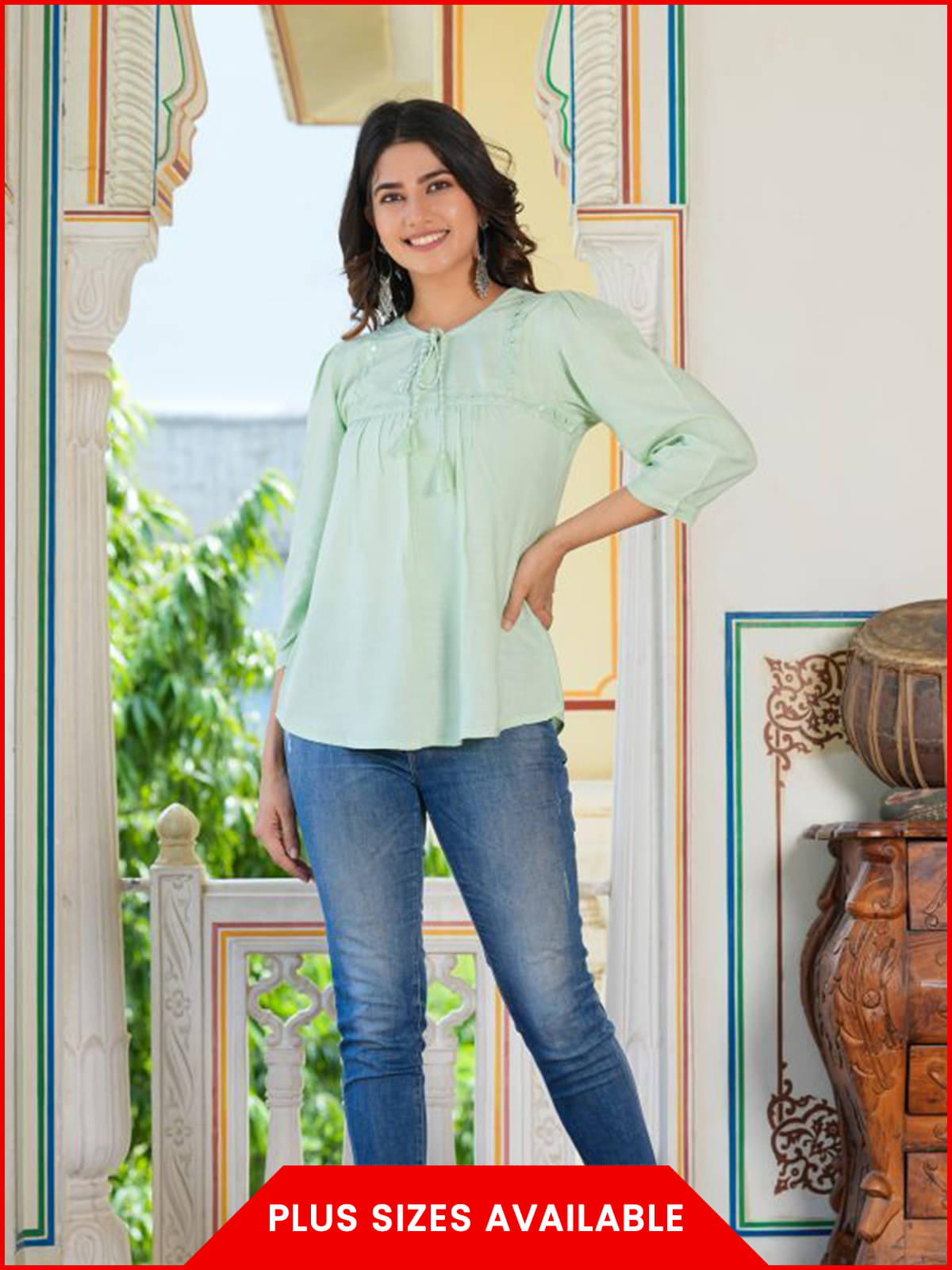 Yash Gallery Women's Rayon Regular Top ( Green ) Yash Gallery Women's Rayon Regular Top ( Green )