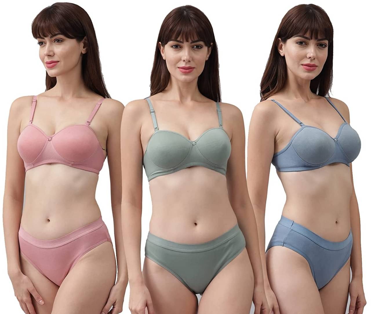     			hani diva Pack of 3 Cotton Blend Bra & Panty Set For Women ( Multicolor )
