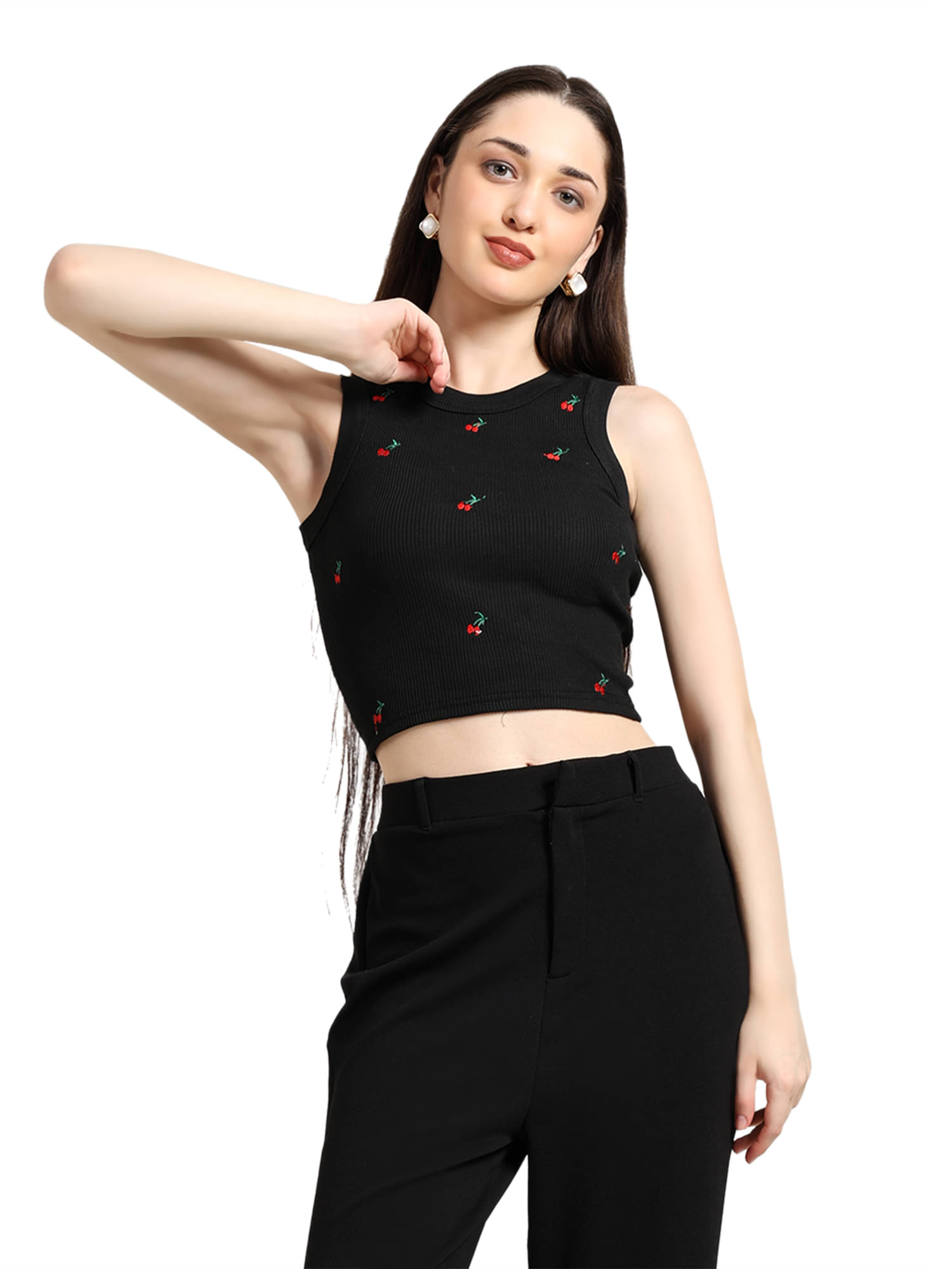     			holdvalley Women's Cotton Blend Crop Top ( Black )