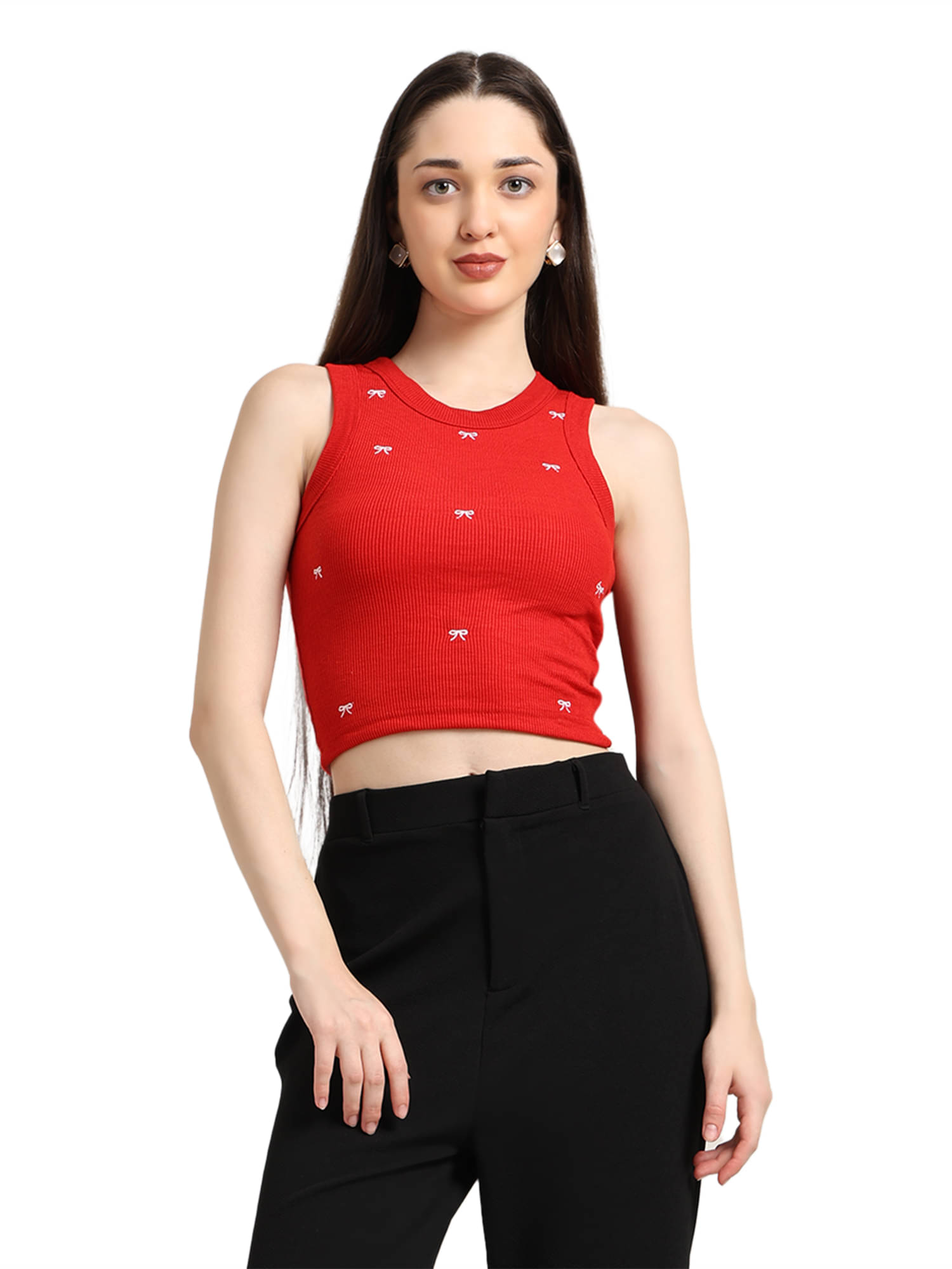     			holdvalley Women's Cotton Blend Crop Top ( Red )