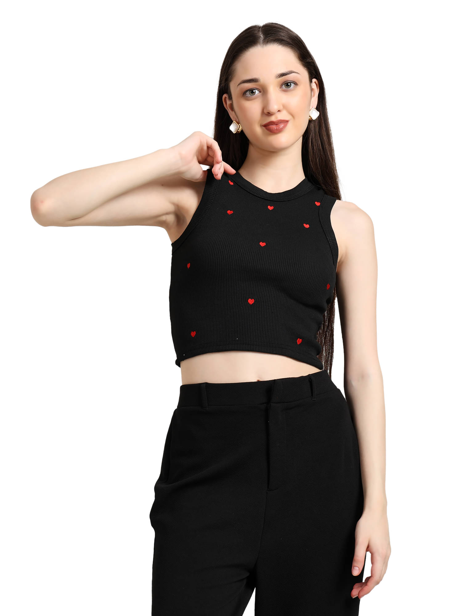     			holdvalley Women's Cotton Blend Crop Top ( Black )
