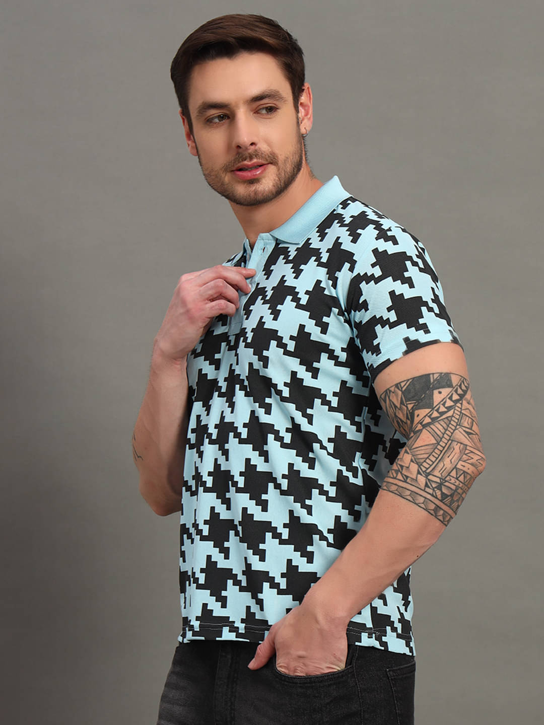     			stelvin Men Cotton Blend Regular Fit Printed Polo T Shirt ( Aqua )