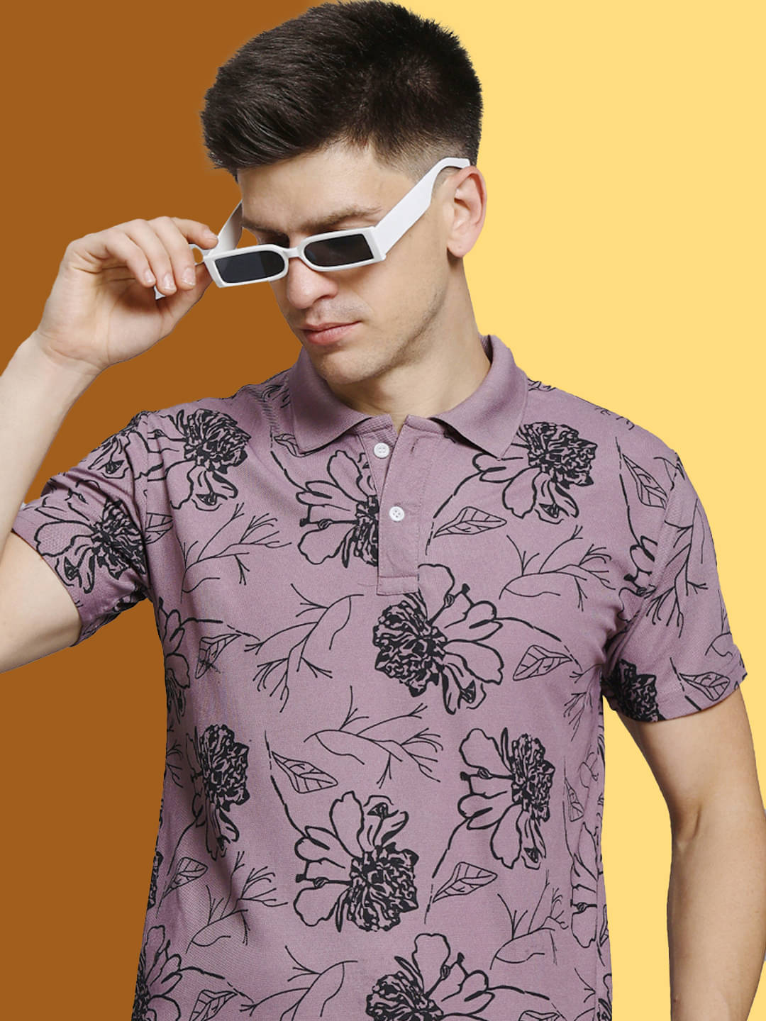 stelvin Men Cotton Blend Regular Fit Printed Polo T Shirt ( Peach )     			stelvin Men Cotton Blend Regular Fit Printed Polo T Shirt ( Peach )