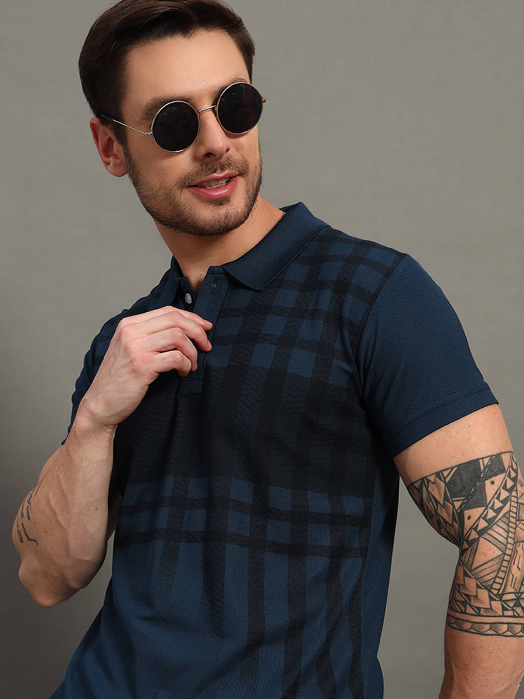     			stelvin Men Cotton Blend Regular Fit Printed Polo T Shirt ( Indigo )
