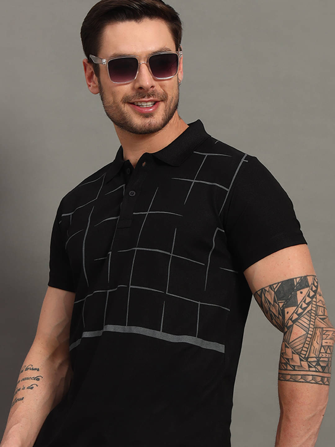 stelvin Men Cotton Blend Regular Fit Printed Polo T Shirt ( Black ) stelvin Men Cotton Blend Regular Fit Printed Polo T Shirt ( Black )