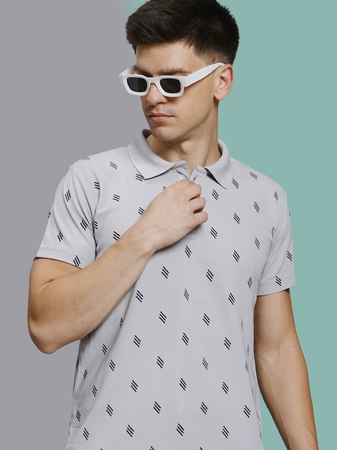 stelvin Men Cotton Blend Regular Fit Printed Polo T Shirt ( Grey ) stelvin Men Cotton Blend Regular Fit Printed Polo T Shirt ( Grey )