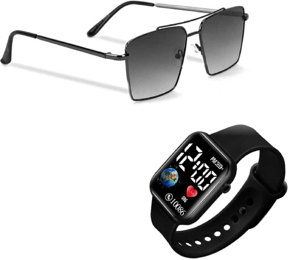 uzak Black Rectangular Sunglasses ( Pack of 2 ) uzak Black Rectangular Sunglasses ( Pack of 2 )