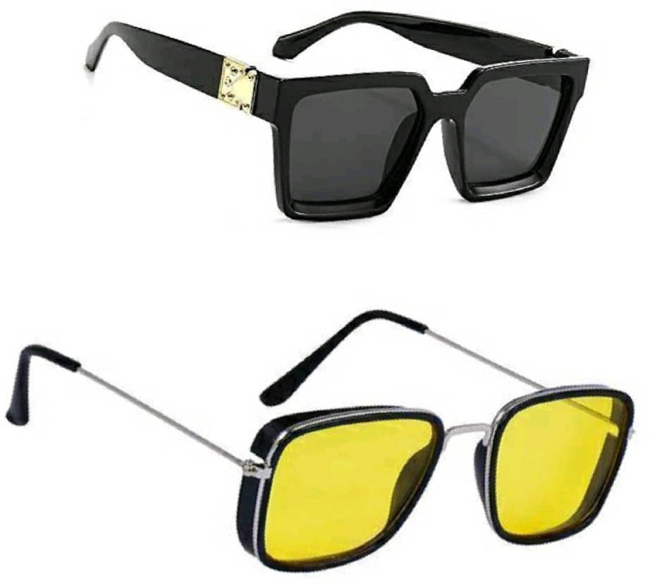 uzak Multicolor Square Sunglasses ( Pack of 2 ) uzak Multicolor Square Sunglasses ( Pack of 2 )