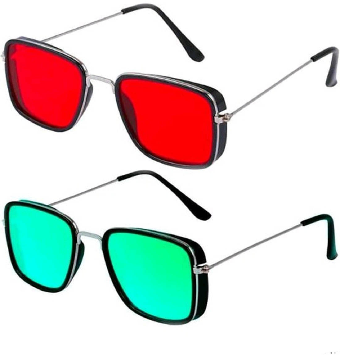     			uzak Multicolor Square Sunglasses ( Pack of 2 )