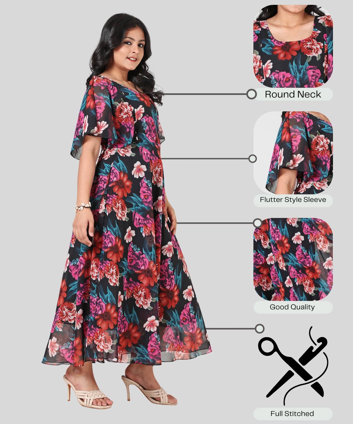     			Aarya Designer Georgette Gown For Girls ( Pack of 1 , Black )