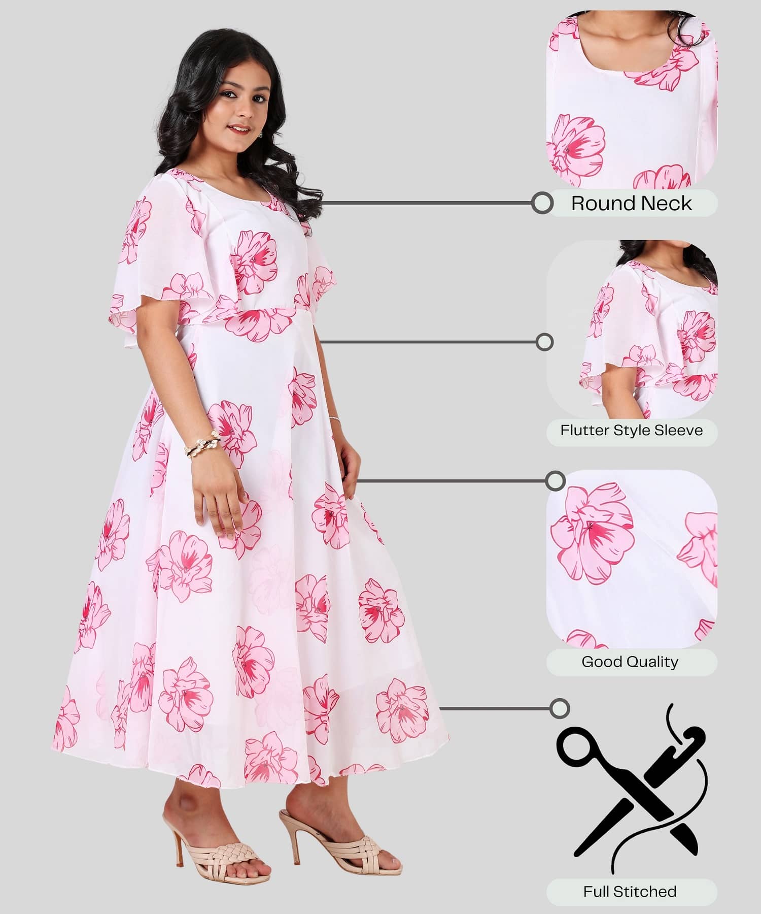 Aarya Designer Georgette Gown For Girls ( Pack of 1 , Pink )