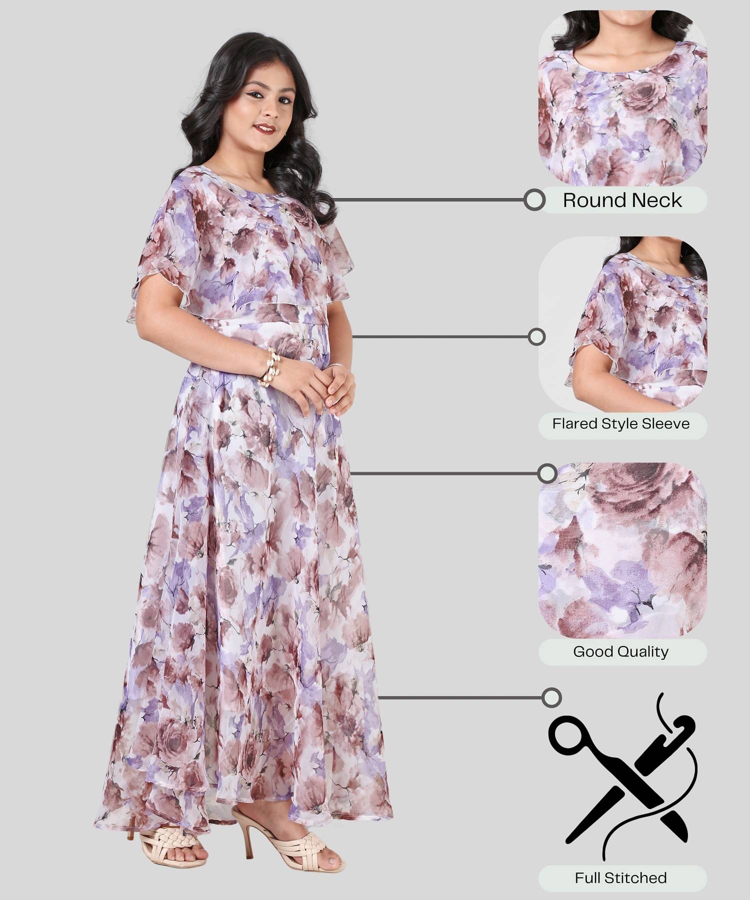     			Aarya Designer Georgette Gown For Girls ( Pack of 1 , Brown )