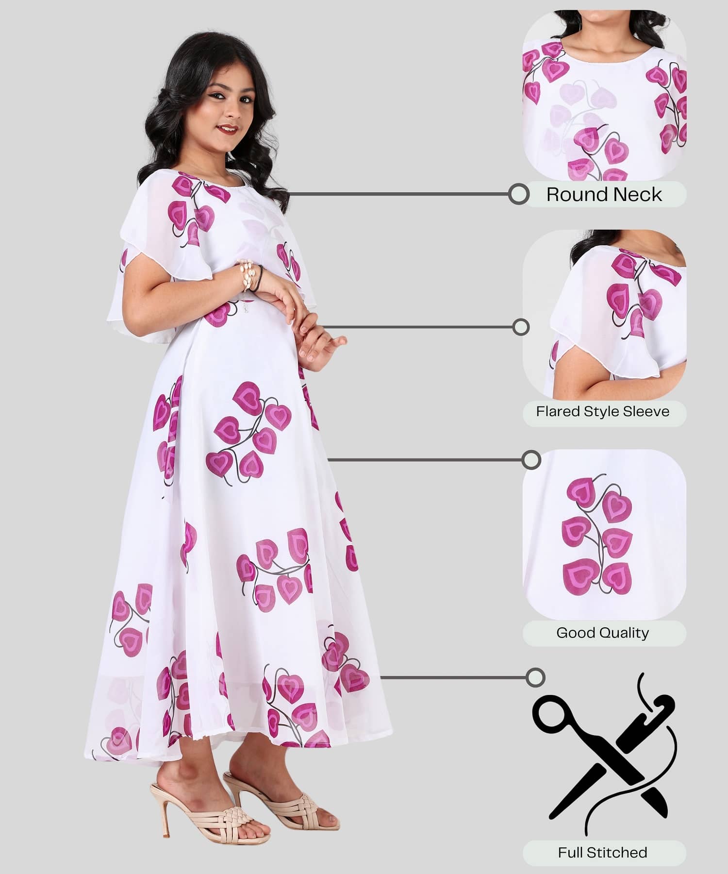 Aarya Designer Georgette Gown For Girls ( Pack of 1 , White )