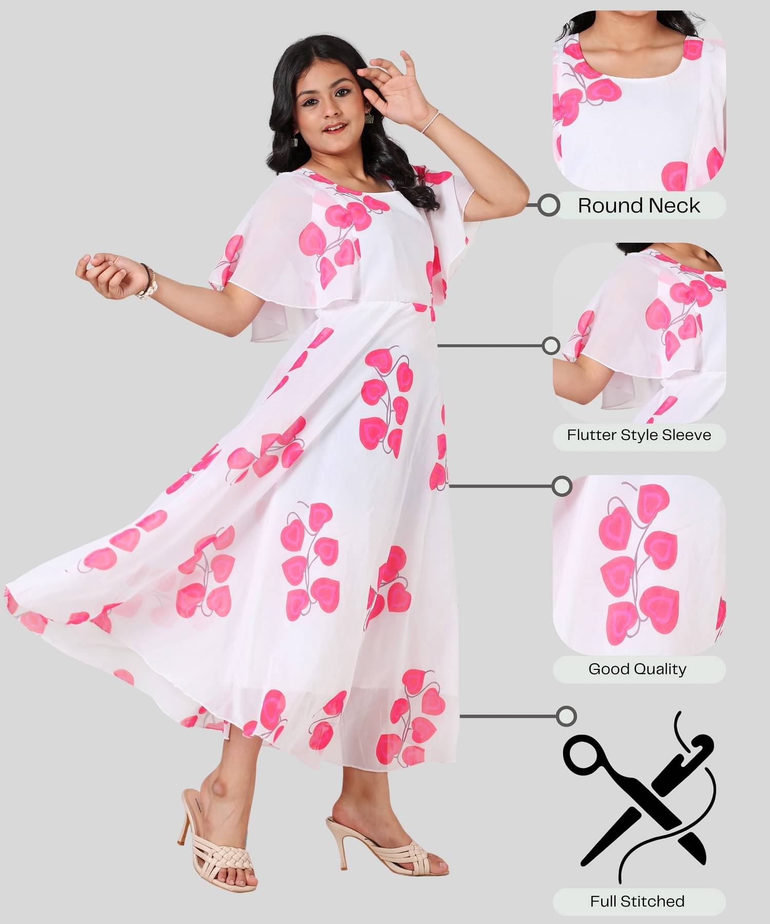     			Aarya Designer Georgette Gown For Girls ( Pack of 1 , White )