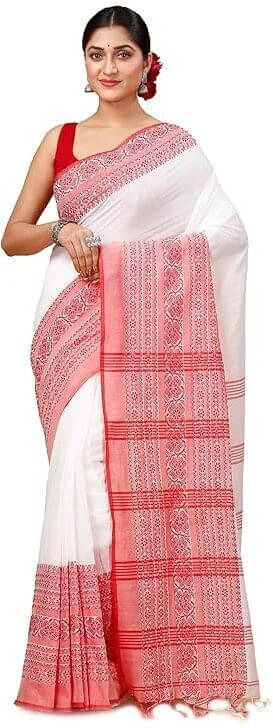 BRYNBRIT Cotton Blend Self Design Saree With Unstitched Blouse Piece ( White ) BRYNBRIT Cotton Blend Self Design Saree With Unstitched Blouse Piece ( White )