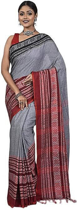     			BRYNBRIT Cotton Blend Self Design Saree With Unstitched Blouse Piece ( Grey )
