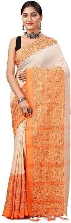 BRYNBRIT Cotton Blend Self Design Saree With Unstitched Blouse Piece ( White ) BRYNBRIT Cotton Blend Self Design Saree With Unstitched Blouse Piece ( White )