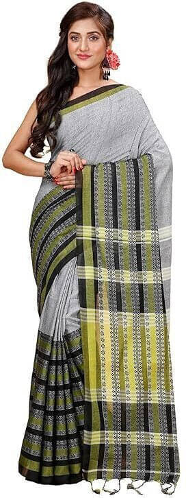 BRYNBRIT Cotton Blend Self Design Saree With Unstitched Blouse Piece ( Grey ) BRYNBRIT Cotton Blend Self Design Saree With Unstitched Blouse Piece ( Grey )