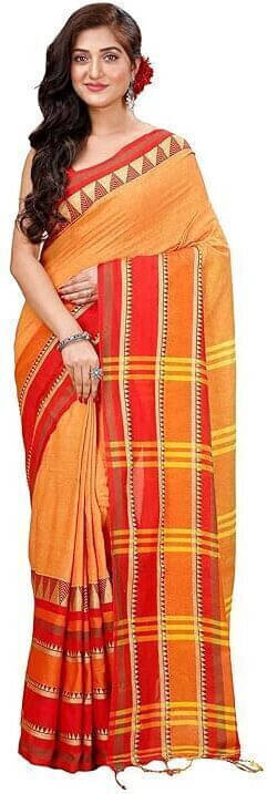 BRYNBRIT Cotton Blend Self Design Saree With Unstitched Blouse Piece ( Orange ) BRYNBRIT Cotton Blend Self Design Saree With Unstitched Blouse Piece ( Orange )