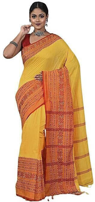 BRYNBRIT Cotton Blend Self Design Saree With Unstitched Blouse Piece ( Yellow ) BRYNBRIT Cotton Blend Self Design Saree With Unstitched Blouse Piece ( Yellow )