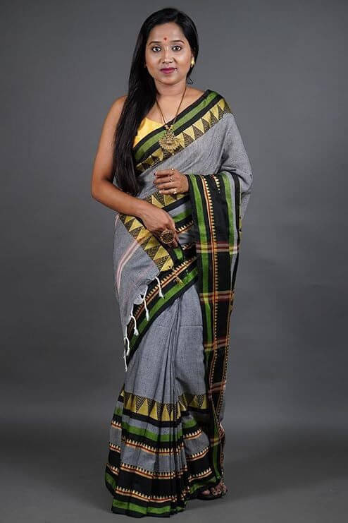     			BRYNBRIT Cotton Blend Self Design Saree With Unstitched Blouse Piece ( Grey )