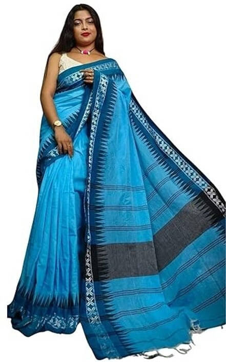 BRYNBRIT Cotton Blend Self Design Saree With Unstitched Blouse Piece ( Light Blue )     			BRYNBRIT Cotton Blend Self Design Saree With Unstitched Blouse Piece ( Light Blue )