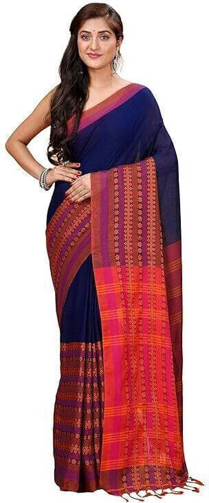     			BRYNBRIT Cotton Blend Self Design Saree With Unstitched Blouse Piece ( Blue )