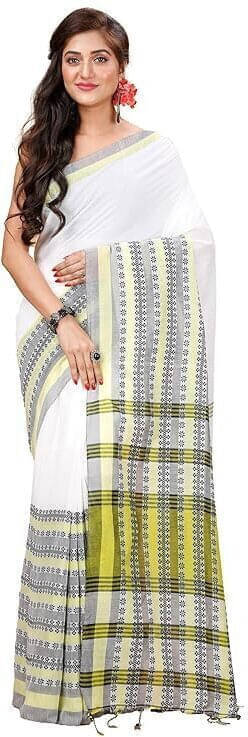 BRYNBRIT Cotton Blend Self Design Saree With Unstitched Blouse Piece ( White ) BRYNBRIT Cotton Blend Self Design Saree With Unstitched Blouse Piece ( White )