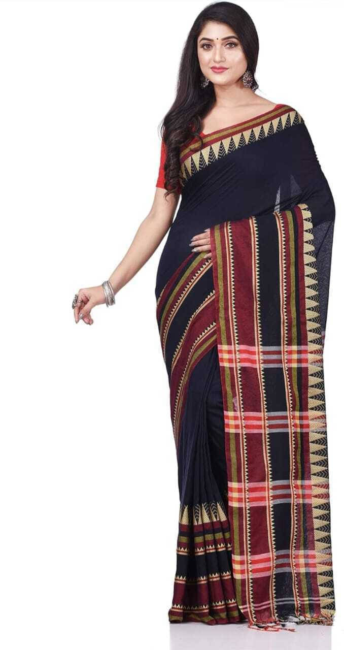     			BRYNBRIT Cotton Blend Woven Saree With Unstitched Blouse Piece ( Black )