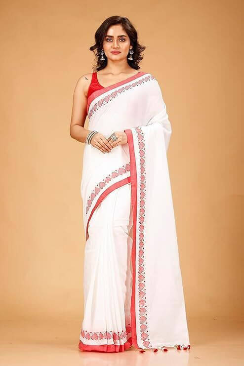     			BRYNBRIT Cotton Blend Woven Saree With Unstitched Blouse Piece ( White )