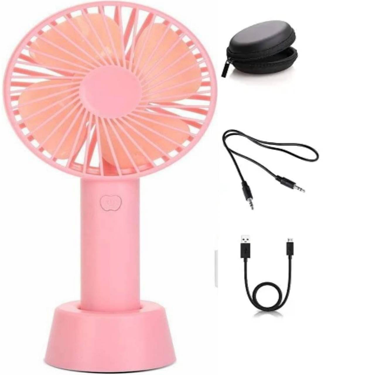     			By 1 Get 3 Classic Handheld Mini USB Desk Fan and Aux Cable, Data Cable and Earphone Pouch