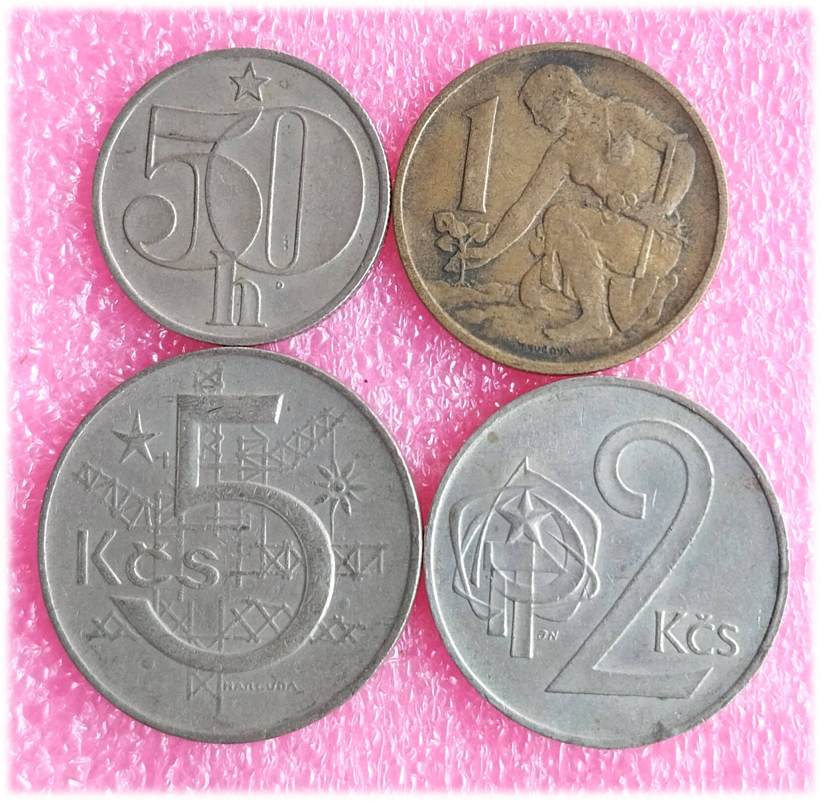     			Czechoslovakia -  4 ALL DIFFERENT COINS SET ( including scarce and rare ones )