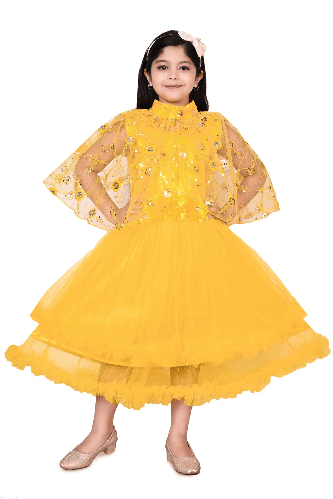DS DRESSES Net Gown For Girls ( Pack of 1 , Yellow ) DS DRESSES Net Gown For Girls ( Pack of 1 , Yellow )
