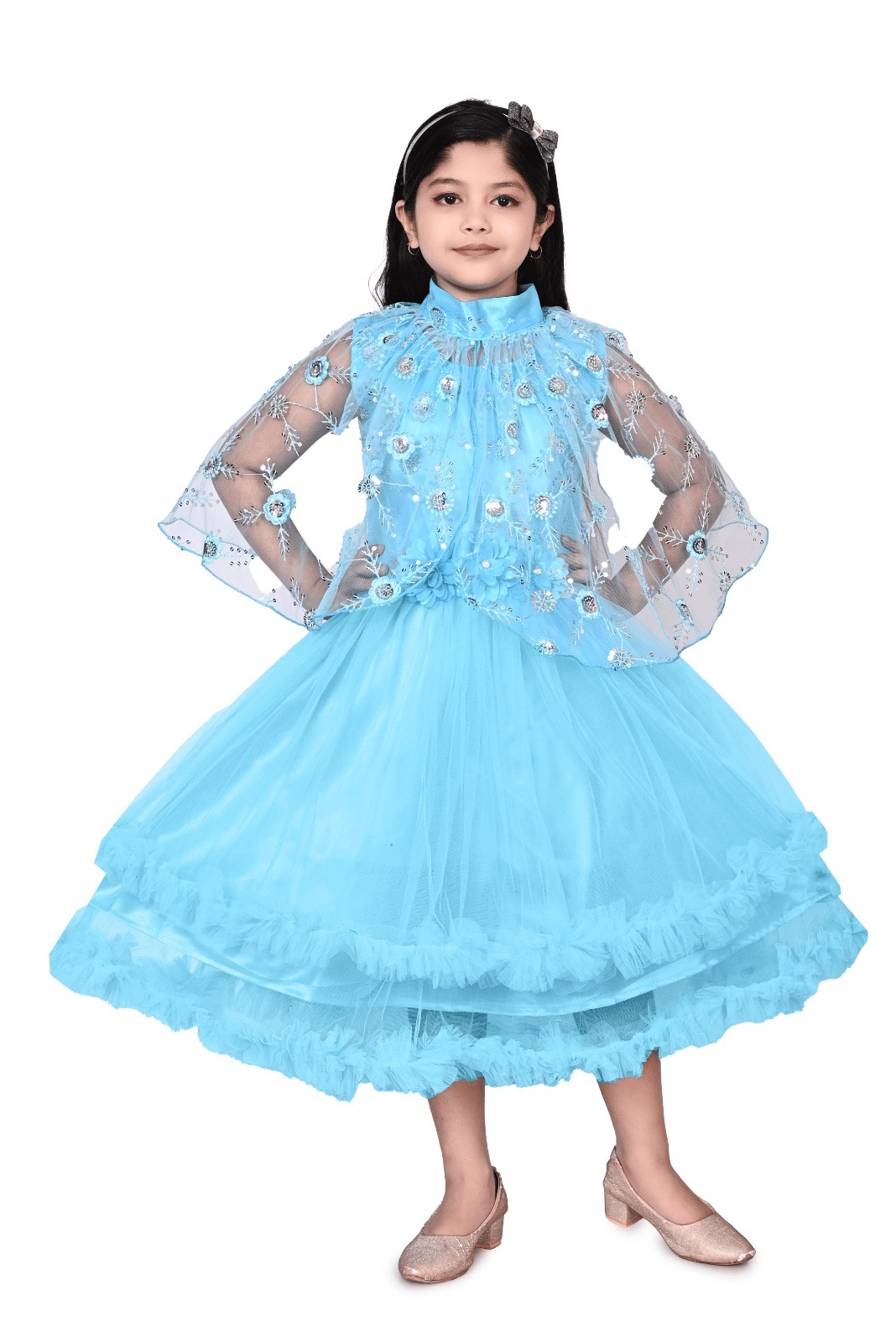     			DS DRESSES Net Gown For Girls ( Pack of 1 , Blue )