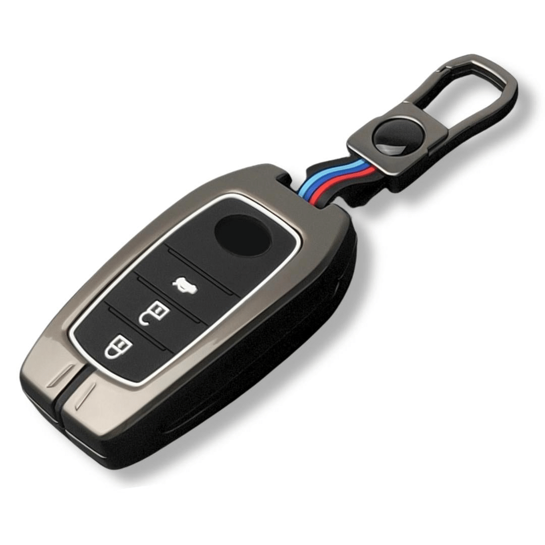     			Elegant Black Metal Key Cover Compatible with 4-Button Smart Key for Car | Premium, Durable Protection and Stylish Design for Toy-4 Fortuner